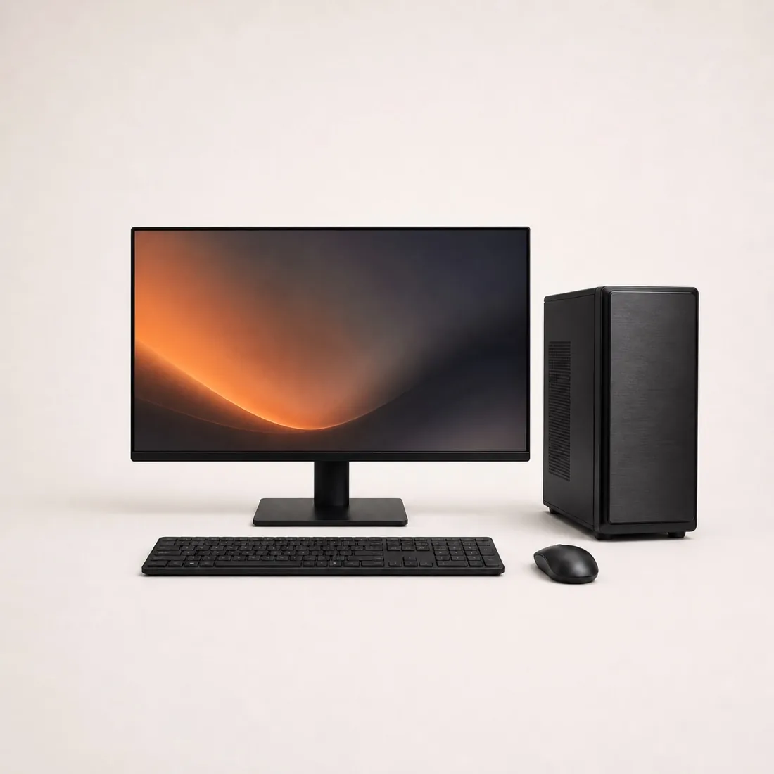 Desktop computer setup with monitor, keyboard and mouse
